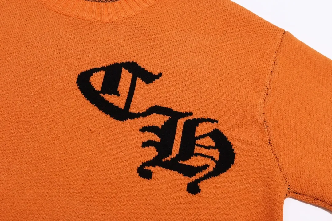 P300 Chrome Hearts Chrome Hearts Classic Horseshoe Round Neck Wool Sweater Color: Orange Black Size: S M L XL XXL